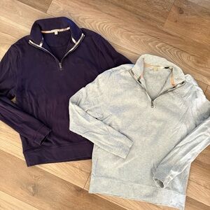 2-Pieces! Burberry Brit Purple and Gray Quarter-Zip Pullovers